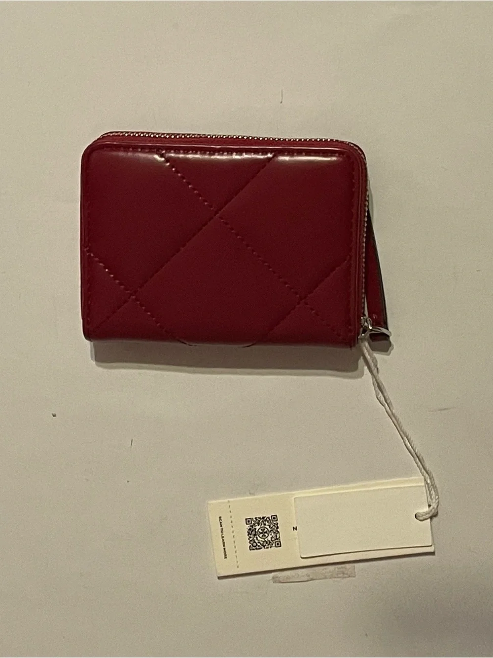 New Tory Burch Red Quilted Zip Wallet